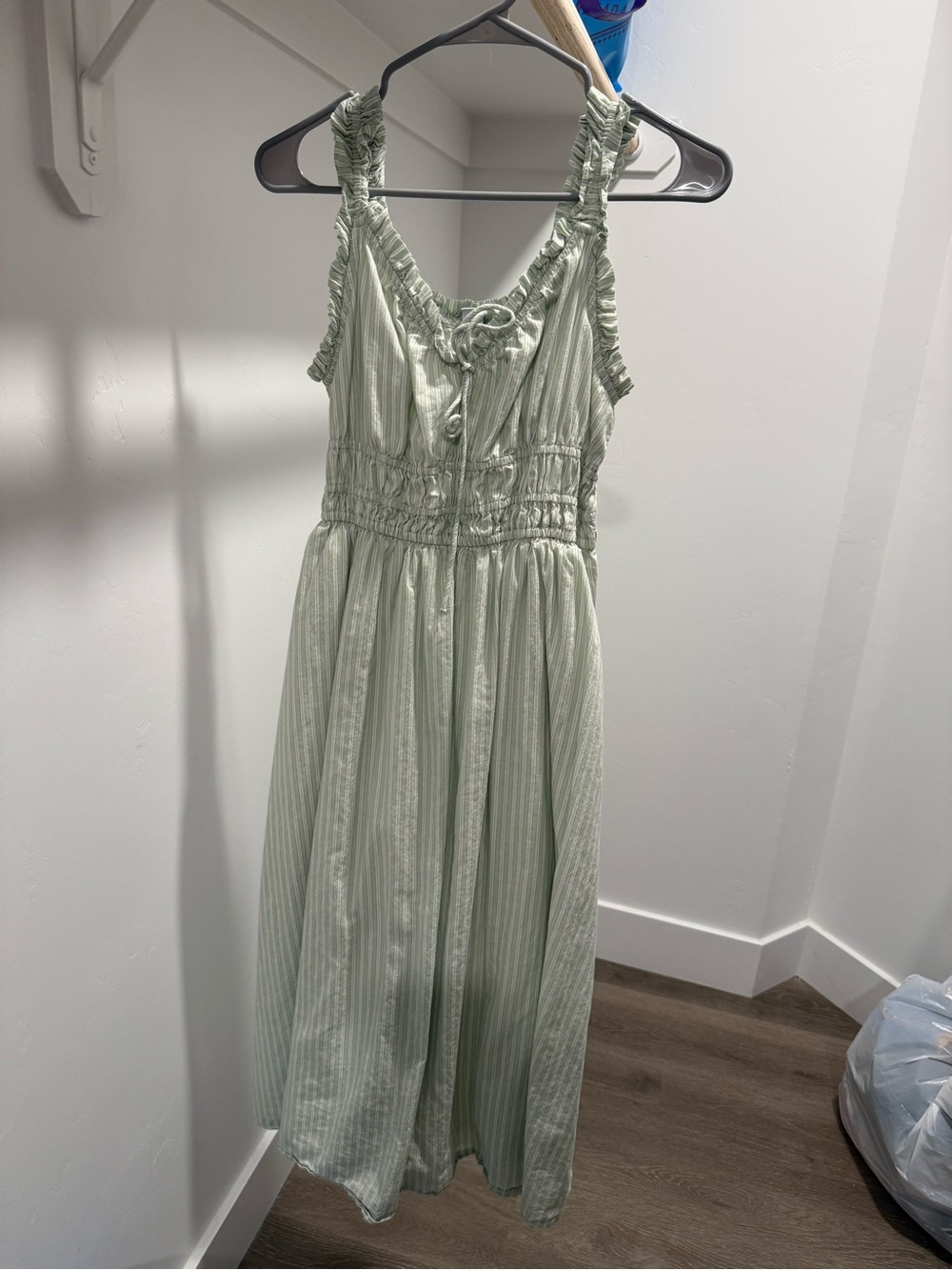 Old Navy Light Sage Green and White Striped  Dress